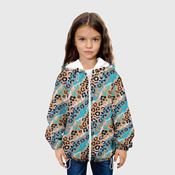Куртка с капюшоном детская Леопардовый узор на синих, бежевых диагональных по, цвет: 3D-белый — фото 2