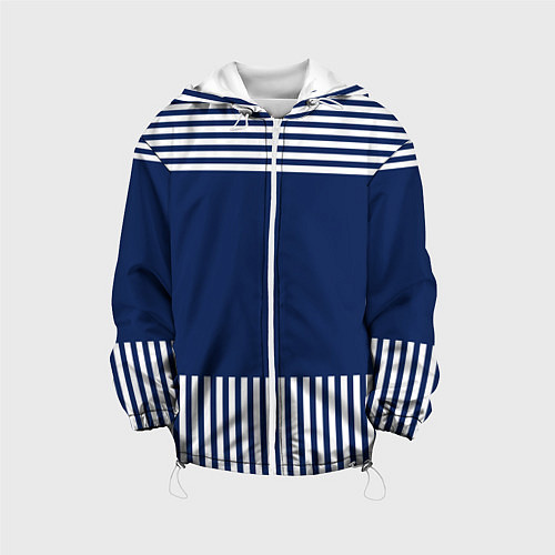 Детская куртка Синий полосатый узор / 3D-Белый – фото 1