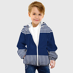 Куртка с капюшоном детская Синий полосатый узор, цвет: 3D-белый — фото 2