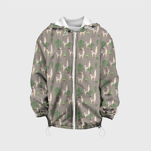 Детская куртка Три забавных ламы среди кактусов / 3D-Белый – фото 1