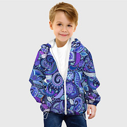 Куртка с капюшоном детская Фиолетовые цветы узор, цвет: 3D-белый — фото 2