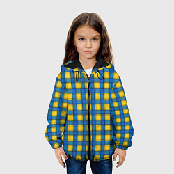 Куртка с капюшоном детская Желтый с синим клетчатый модный узор, цвет: 3D-черный — фото 2