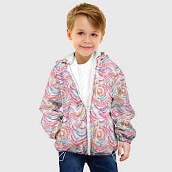 Куртка с капюшоном детская Розовые завитушки акварель, цвет: 3D-белый — фото 2