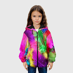 Куртка с капюшоном детская Яркие разноцветные перья, цвет: 3D-черный — фото 2