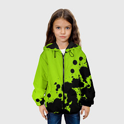 Куртка с капюшоном детская Чёрные кляксы на зелёном фоне, цвет: 3D-черный — фото 2