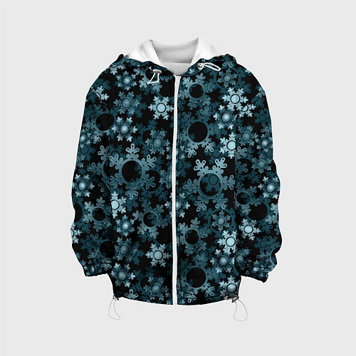 Детская куртка Новогодний рождественский темно синий узор со снеж / 3D-Белый – фото 1