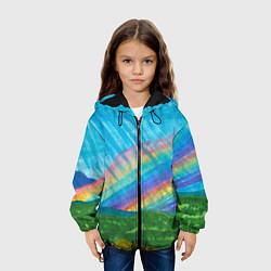 Куртка с капюшоном детская Летний дождь радуга, цвет: 3D-черный — фото 2