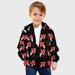 Куртка с капюшоном детская Мухоморы на черном фоне, цвет: 3D-черный — фото 2