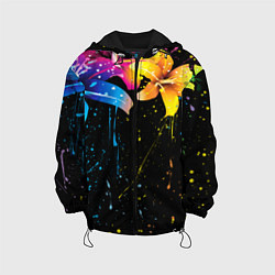 Куртка с капюшоном детская Цветные лилии, цвет: 3D-черный
