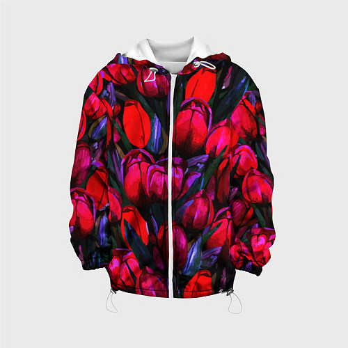 Детская куртка Тюльпаны - поле красных цветов / 3D-Белый – фото 1