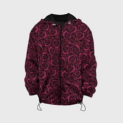 Куртка с капюшоном детская Бордовые розы цветочный узор, цвет: 3D-черный