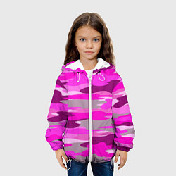 Куртка с капюшоном детская Абстракция милитари ярко розовый, цвет: 3D-белый — фото 2