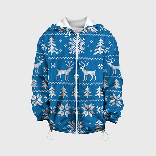 Детская куртка Рождественский синий свитер с оленями / 3D-Белый – фото 1