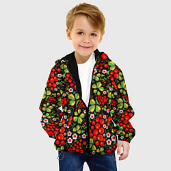 Куртка с капюшоном детская Русские узоры - цветы и ягоды, цвет: 3D-черный — фото 2