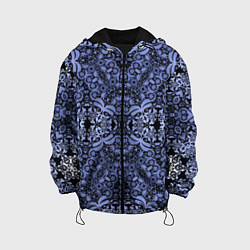 Куртка с капюшоном детская Ажурный модный кружевной синий узор, цвет: 3D-черный