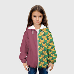 Куртка с капюшоном детская Гию Томиока клинок рассекающий демонов кимоно, цвет: 3D-белый — фото 2