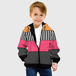 Куртка с капюшоном детская Полосатый узор желтые розовые черные полосы, цвет: 3D-черный — фото 2
