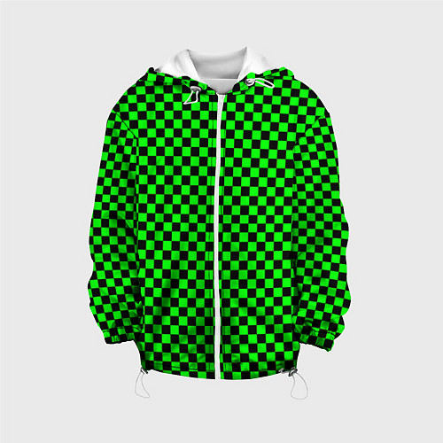 Детская куртка Зелёная шахматка - паттерн / 3D-Белый – фото 1