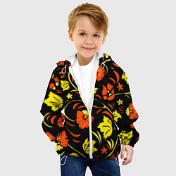 Куртка с капюшоном детская Хохлома черный фон, цвет: 3D-белый — фото 2