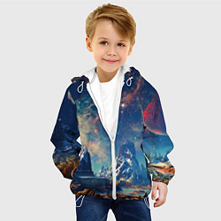 Куртка с капюшоном детская Горы и бескрайний космос, цвет: 3D-белый — фото 2