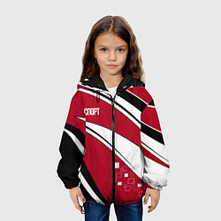Куртка с капюшоном детская Красно черная абстракция на белом спорт, цвет: 3D-черный — фото 2