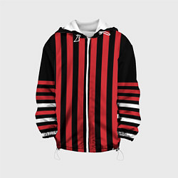 Куртка с капюшоном детская Красно черный полосатый узор, цвет: 3D-белый