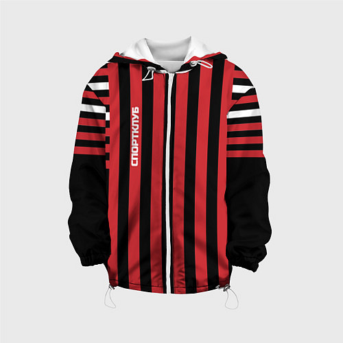 Детская куртка Красно черный полосатый узор Спортклуб / 3D-Белый – фото 1