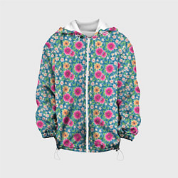 Куртка с капюшоном детская Весенний цветочный паттерн, цвет: 3D-белый