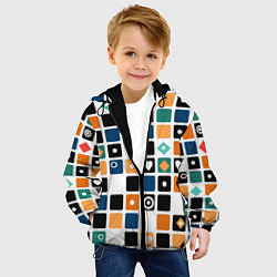 Куртка с капюшоном детская Разноцветный геометрический узор Мозаика, цвет: 3D-черный — фото 2