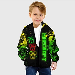 Куртка с капюшоном детская Minecraft - неоновые логотипы, цвет: 3D-черный — фото 2