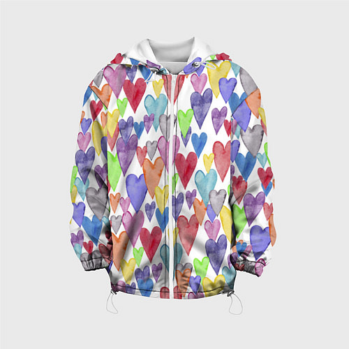 Детская куртка Разноцветные сердечки Калейдоскоп / 3D-Белый – фото 1