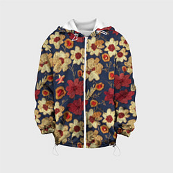 Куртка с капюшоном детская Эффект цветочной вышивки, цвет: 3D-белый