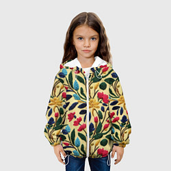 Куртка с капюшоном детская Эффект вышивки цветочная поляна, цвет: 3D-белый — фото 2