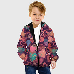 Куртка с капюшоном детская Узор из разных сердец, цвет: 3D-черный — фото 2