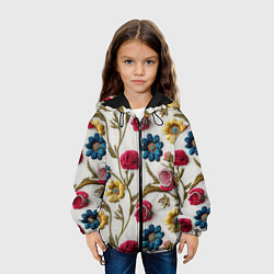 Куртка с капюшоном детская Эффект вышивка летний узор, цвет: 3D-черный — фото 2