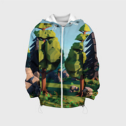 Куртка с капюшоном детская Воксельный лес, цвет: 3D-белый