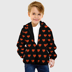 Куртка с капюшоном детская Разбитые сердца на черном фоне, цвет: 3D-черный — фото 2