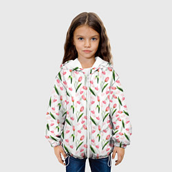 Куртка с капюшоном детская Тюльпаны и сердечки - паттерн, цвет: 3D-белый — фото 2