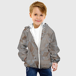 Куртка с капюшоном детская Геометрическое множество серых и бежевых треугольн, цвет: 3D-белый — фото 2