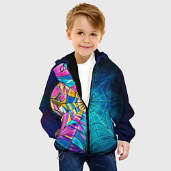 Куртка с капюшоном детская Уэнсдей - окно ночной витраж - текстура зерна, цвет: 3D-черный — фото 2