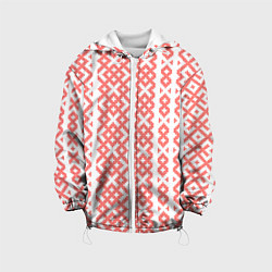 Куртка с капюшоном детская Абстрактный красный ребристый паттерн, цвет: 3D-белый