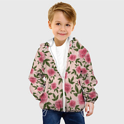 Куртка с капюшоном детская Акварельные розы на бежевом - паттерн, цвет: 3D-белый — фото 2