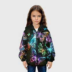Куртка с капюшоном детская Неоновые дикие бабочки, цвет: 3D-черный — фото 2