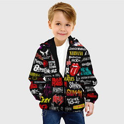 Куртка с капюшоном детская Логотипы рок групп цветные, цвет: 3D-черный — фото 2