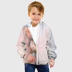 Куртка с капюшоном детская Цветы за стеклом - полосы с градиентом, цвет: 3D-белый — фото 2