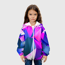 Куртка с капюшоном детская Neon blue polygons, цвет: 3D-белый — фото 2