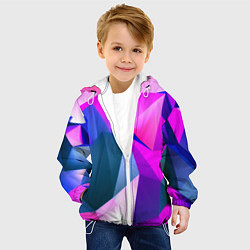 Куртка с капюшоном детская Neon blue polygons, цвет: 3D-белый — фото 2