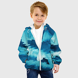 Куртка с капюшоном детская Абстрактные светло-синие кубы и другие фигуры, цвет: 3D-белый — фото 2