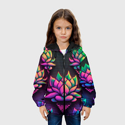 Куртка с капюшоном детская Неоновый лотос, цвет: 3D-черный — фото 2