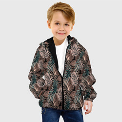 Куртка с капюшоном детская Тропический коричнево серый узор, цвет: 3D-черный — фото 2